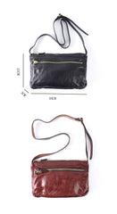 Vintage Black Leather Mens Cool Small Side Bag Messenger Bag Brown Postman Courier Bag for Men