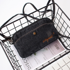 Vintage Womens Black Denim Phone Shoulder Bag Denim Messenger Purse for Women