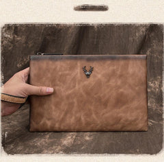 Vintage Tan MENS LEATHER SLIM ZIPPER CLUTCH WRISTLET PURSE BAG CLUTCH BAG FOR MEN