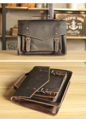 Vintage Brown Mens Leather Briefcase Work Handbag Black 14'' Computer Briefcases For Men