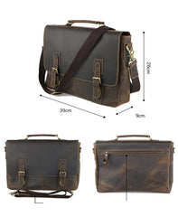 Vintage Black Mens Leather Briefcase Work Handbags Brown 14'' Computer Briefcases For Men