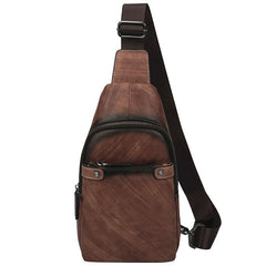 Vintage Brown LEATHER MENS One Shoulder Backpack Cool Chest Bag SLing Bag For Men