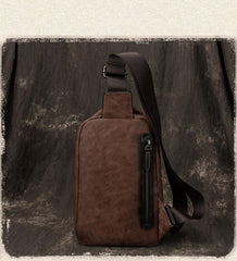 Vintage Brown LEATHER MENS One Shoulder Backpack Fashion Chest Bag Retro Brown Sling Bag For Men