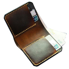 Vintage Coffee Leather Mens Slim Small Wallet Leather Bifold Wallets for Men
