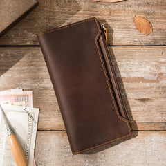 Vintage Cool Mens long Wallet Leather Wallet Long Wallet for Men - Front View