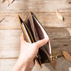 Vintage Cool Mens long Wallet Leather Wallet Long Wallet for Men - Back View