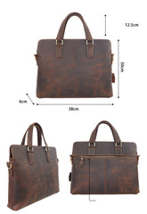 Vintage Dark Brown 14'' Computer Briefcase Mens Leather Briefcase Work Handbags Black For Men