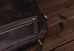 Vintage Brown Leather Small Side Bag Brown Vertical Messenger Bag For Men