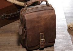 Vintage Brown Leather Small Side Bag Brown Vertical Messenger Bag For Men