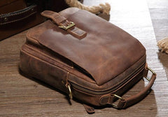 Vintage Brown Leather Small Side Bag Brown Vertical Messenger Bag For Men