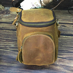 Vintage Brown Leather Mens Belt Pouch BELT BAG Mini Side Bag For Men