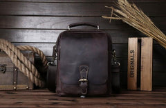 Vintage Brown Leather Small Side Bag Brown Vertical Messenger Bag For Men