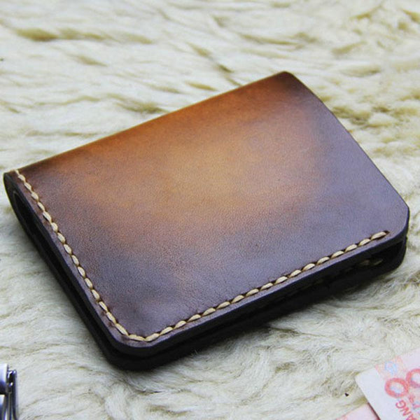 Vintage Leather Brown Mens Slim Small Wallet Leather Bifold Wallets for Men