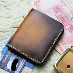 Vintage Leather Brown Mens Slim Small Wallet Leather Bifold Wallets for Men
