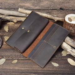 Vintage Brown Mens Bifold Leather Long Wallet Bifold Long Wallet for Men