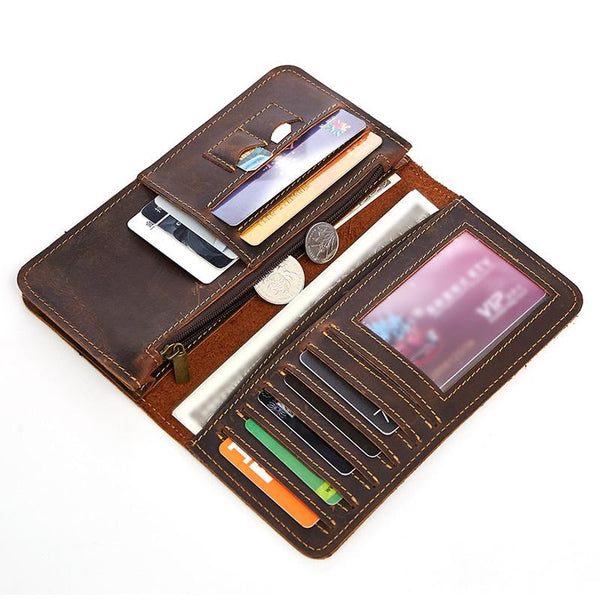Vintage Brown Mens Leather Long Wallet Bifold Coffee Long Wallet for Men