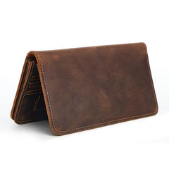 Vintage Brown Mens Leather Long Wallet Bifold Coffee Long Wallet for Men