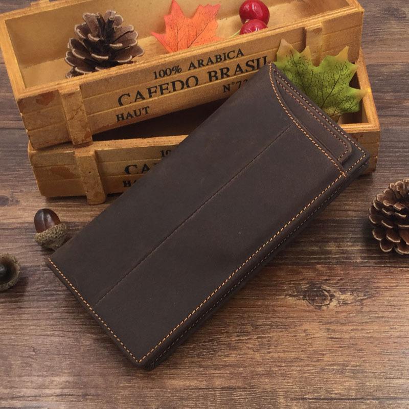 Vintage Mens Leather Long Wallet for Men Cool Bifold Coffee Wallet for Men