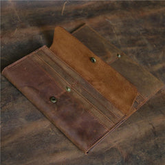 Vintage Brown Mens Bifold Leather Long Wallet Bifold Long Wallet for Men