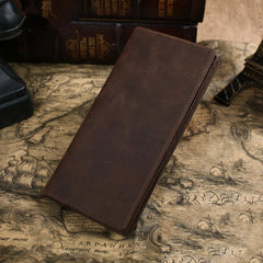 Vintage Leather Mens Brown Long Wallet Bifold Long Wallet for Men