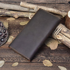 Vintage Brown Mens Bifold Leather Long Wallet Bifold Long Wallet for Men