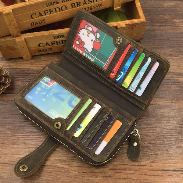 Vintage Men Brown Leather Long Wallet Cool Bifold Long Wallet for Men