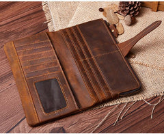 Vintage Leather Brown Mens Bifold Long Wallet Black Long Wallet for Men