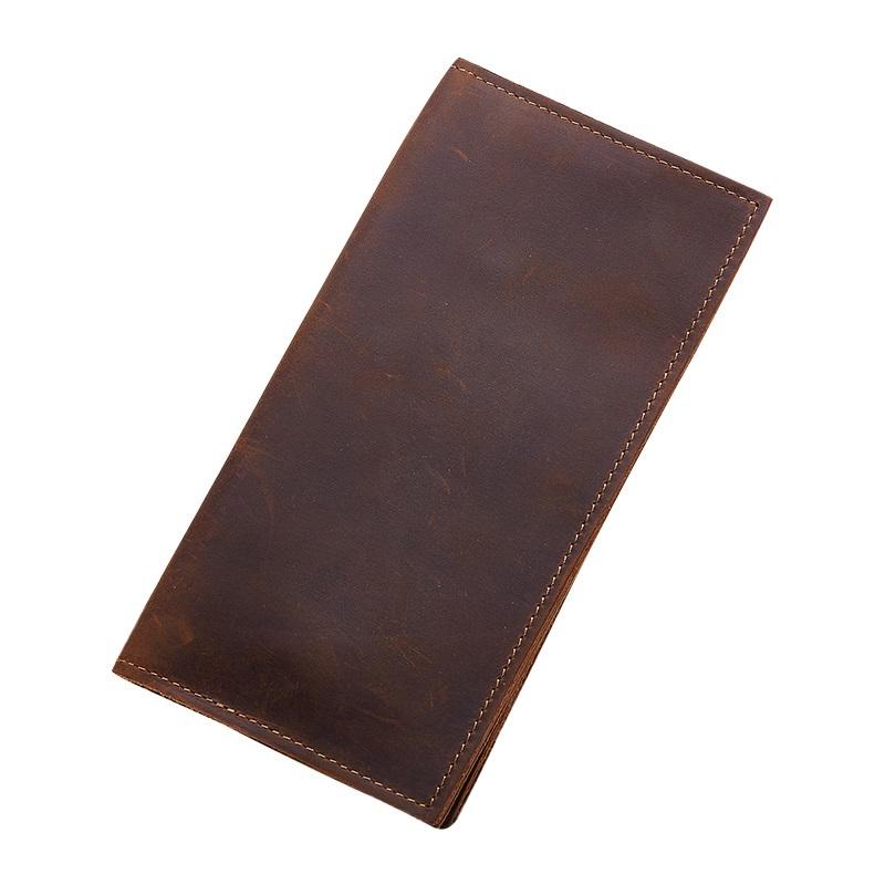 Vintage Mens Black Mens Leather Long Wallet Bifold Coffee Wallet for Men