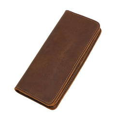 Vintage Brown Mens Leather Long Wallet Bifold Coffee Long Wallet for Men
