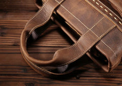 Vintage Leather Mens Vertical Handbag Small Briefcase Shoulder Bag Work Bag For Men