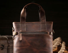 Vintage Leather Mens Vertical Handbag Small Briefcase Shoulder Bag Work Bag For Men