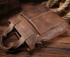 Vintage Leather Mens Vertical Handbag Small Briefcase Shoulder Bag Work Bag For Men