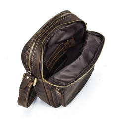 Vintage Brown Leather Mens Small Messenger Bags Vertical Side Bag For Men