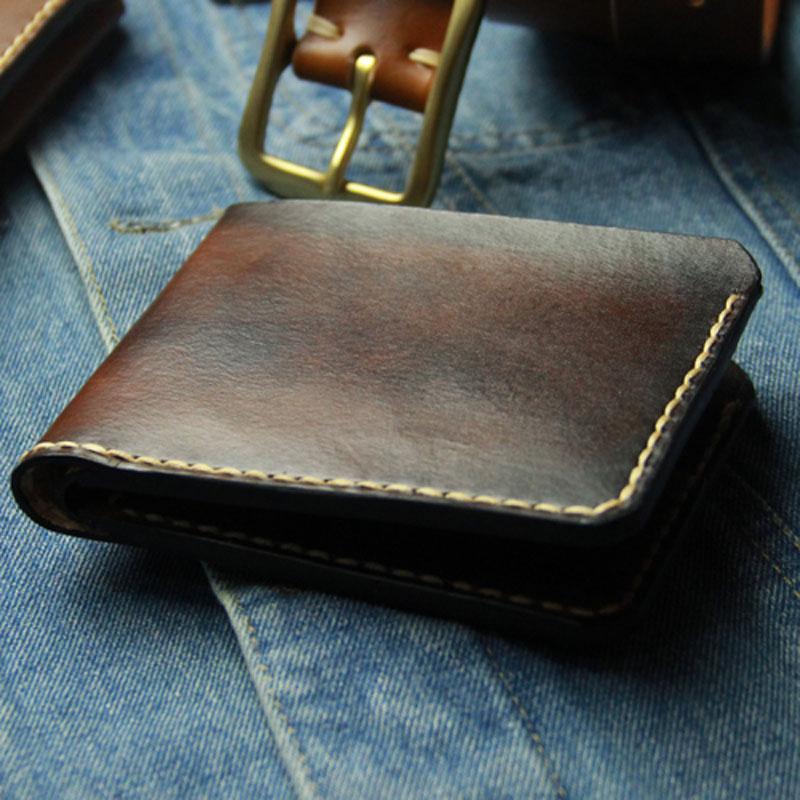 Vintage Leather Mens Bifold Small Wallet Leather Small Wallets for Men