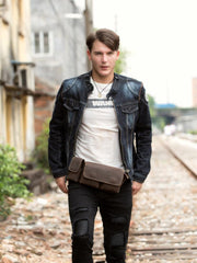 Vintage Leather Mens Fanny Pack Waist Bag Hip Pack Belt Bag Bumbag for Men