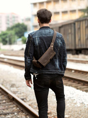 Vintage Leather Mens Fanny Pack Waist Bag Hip Pack Belt Bag Bumbag for Men