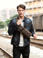 Vintage Leather Mens Fanny Pack Waist Bag Hip Pack Belt Bag Bumbag for Men