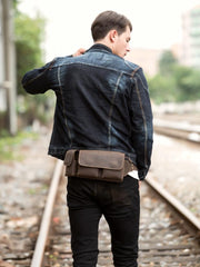 Vintage Leather Mens Fanny Pack Waist Bag Hip Pack Belt Bag Bumbag for Men