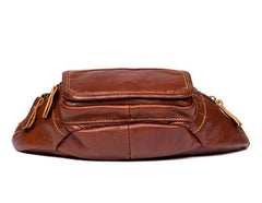 Vintage Black Leather Mens Fanny Pack Waist Bags Coffee Hip Pack Belt Bag Brown Bumbag for Men
