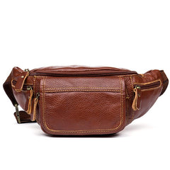 Vintage Black Leather Mens Fanny Pack Waist Bags Coffee Hip Pack Belt Bag Brown Bumbag for Men