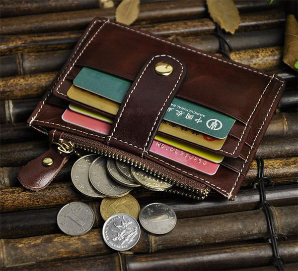 Vintage Leather Brown Mens Front Pocket Wallet Slim Small Wallet for Men