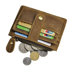 Vintage Leather Brown Mens Front Pocket Wallet Slim Small Wallet for Men