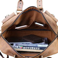 Vintage Leather Mens Large Professional Briefcase Brown Handbag Weekender Bag Travel Bag