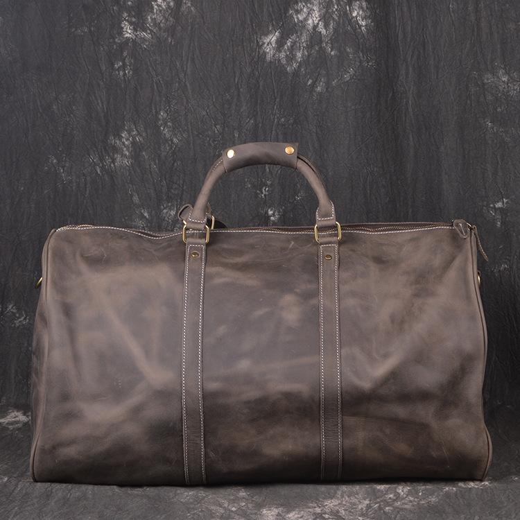 Vintage Leather Mens Large Brown Overnight Bag Weekender Bag Travel Bag Duffle Bag