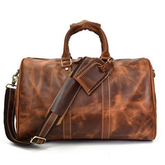 Vintage Brown Leather Mens Large Overnight Bag Weekender Bag Travel Bag