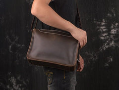 Vintage Brown Leather Mens Black Messenger Bag Side Bag Shoulder Bag For Men