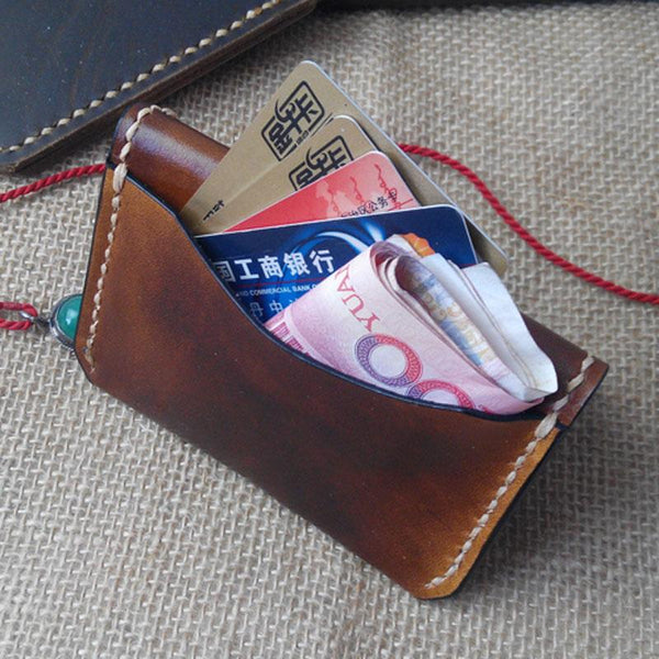 Vintage Leather Mens Slim Front Pocket Bifold Small Wallets Card Wallet for Men