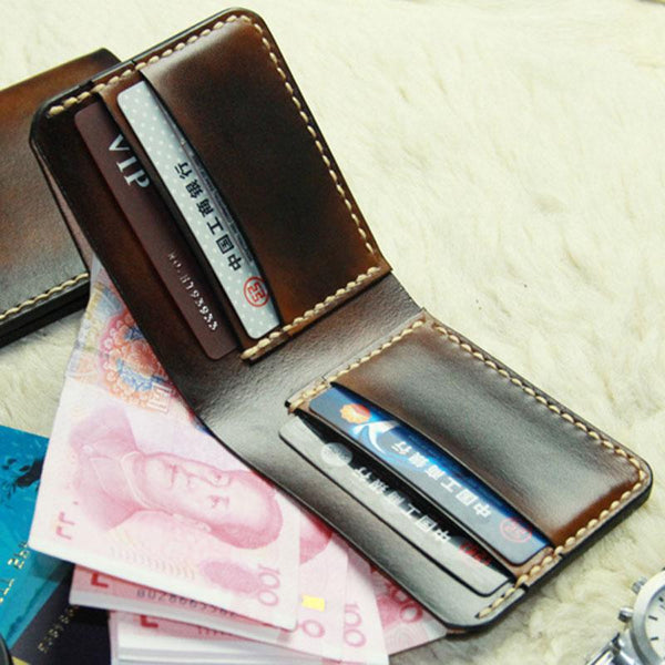 Vintage Leather Mens Slim Small Wallet Leather Small Wallets for Men