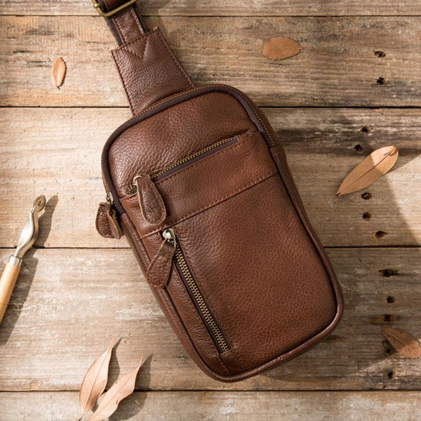 Vintage Leather Mens Sling Bag Sling Shoulder Bag Sling Backpack Chest Bag for men