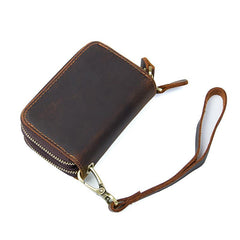 Vintage Leather Mens Small Key Wallet Brown Zipper Car Key Wallet for Men